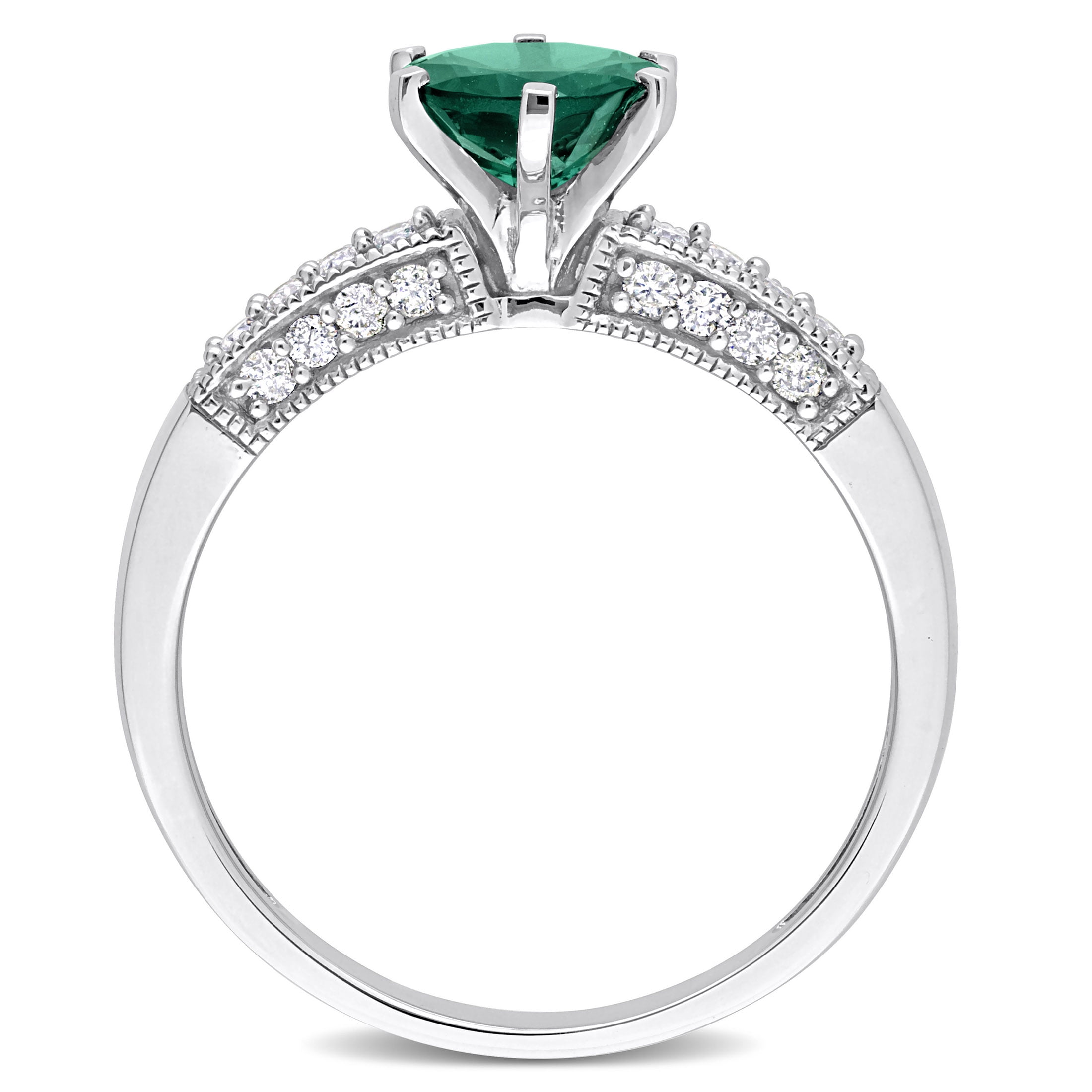 Everly Women's Created Emerald 10K White Gold Engagement Ring