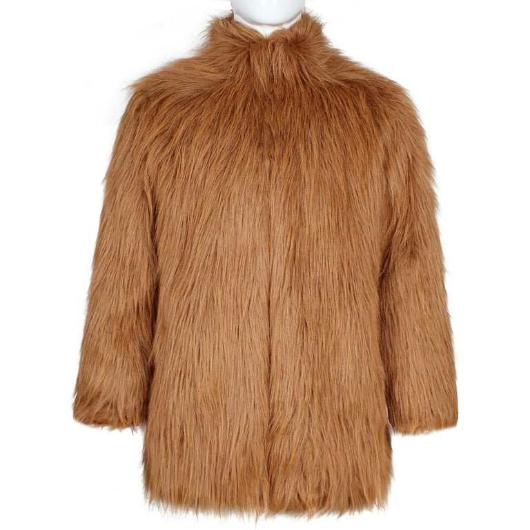 ZQUUVOU Men's Faux Fur Jacket Stand Collar Thermal Insulated Long