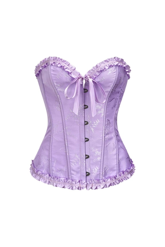 Renaissance Corset Women Vintage Embroidery Patterns Medieval 1920S Ruched Bustier Bodysuit Retro Boned Overbust Push Up Lace Up Corset Shapewear Light Purple S