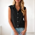 thumbnail image 2 of larppty Button Down Linen Tank Tops for Women Dressy Summer Sleeveless Lapel Blouse Loose Business Casual Tunic Shirts（Black， L）, 2 of 7