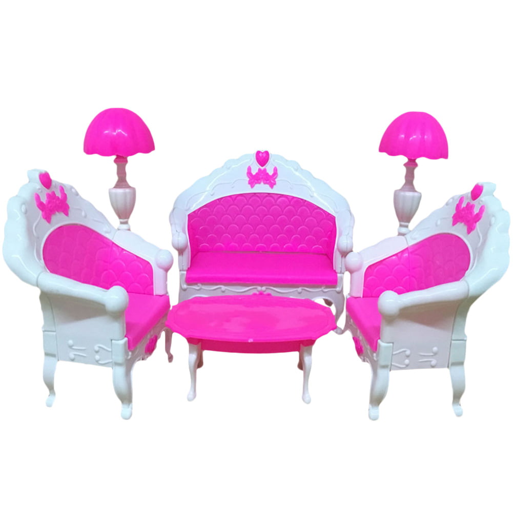 6PCS Dollhouse Furniture Living Room Sofa Set Couch Chair Table For Barbie 