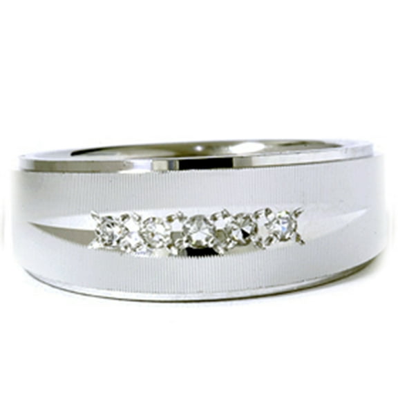 Pompeii Mens 1/6ct Textured Wedding Anniversary White Gold Ring (G/H,SI)