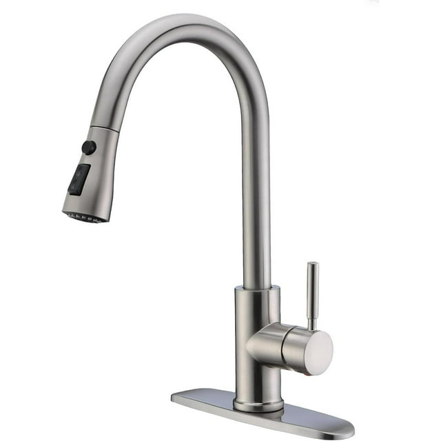 Single Handle High Arc Brushed Nickel Pull Out Kitchen Faucet,Single Level Stainless Steel Kitchen Sink Faucets with Pull Down Sprayer,Suitable for Laundry Rv Bar
