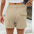 thumbnail image 4 of MIUOWANP Summer Women's Shorts with Pockets Solid Color Simple With Button Shorts Pleated Baggy Shorts Size XL(10)Khaki, 4 of 6