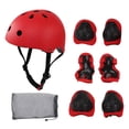 thumbnail image 1 of Juego de 7 cascos de seguridad para niños, rodilleras, coderas y equipo de protección transpirable para montar a caballo y patinaje, color rojo, 1 of 14