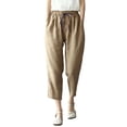 thumbnail image 2 of Sokhug Capri Pants for Women Cotton Blend Drawstring Elastic Waist Breathable Loose Fit Summer Trousers with Pockets, 2 of 6