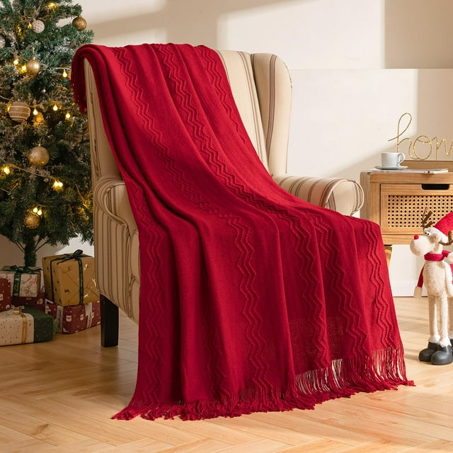 Manta MIULEE Burdeos 127x152 cm con Flecos Tejidos