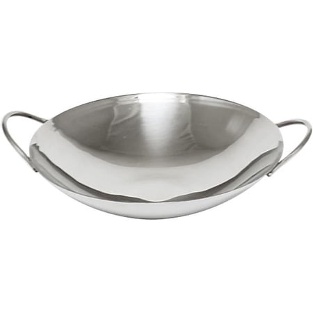 TrueCraftware- 8” Stainless Steel Wok Dual- handled- Traditional Canton Style Round Bottom Wok for Kitchen Home Restaurant Cookware Chinese Wok Stir Fry Pans Traditional Woks Grilling Frying Steaming