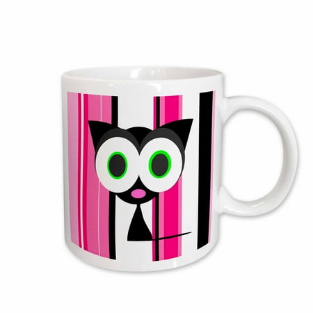 

3dRose My Lucky Black Cat Pink Stripes Design Ceramic Mug 11-ounce