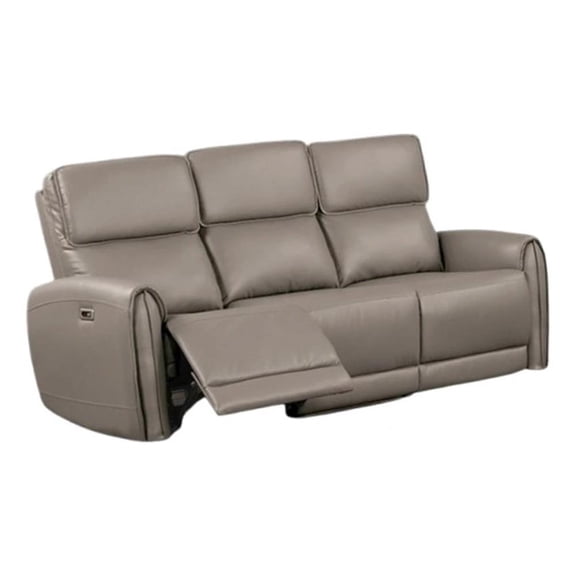 Benjara Sily Power Recliner Sofa- Light Brown Faux Leather- 81 Inch- USB Ports