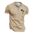 thumbnail image 4 of Rggeeun Men'S T-Shirt Solid Color & Stylish Small Coconut Tree Print Short Sleeve Collar Henley Buttons For Daily Office Leisure Tee,Khaki,Xxl, 4 of 4
