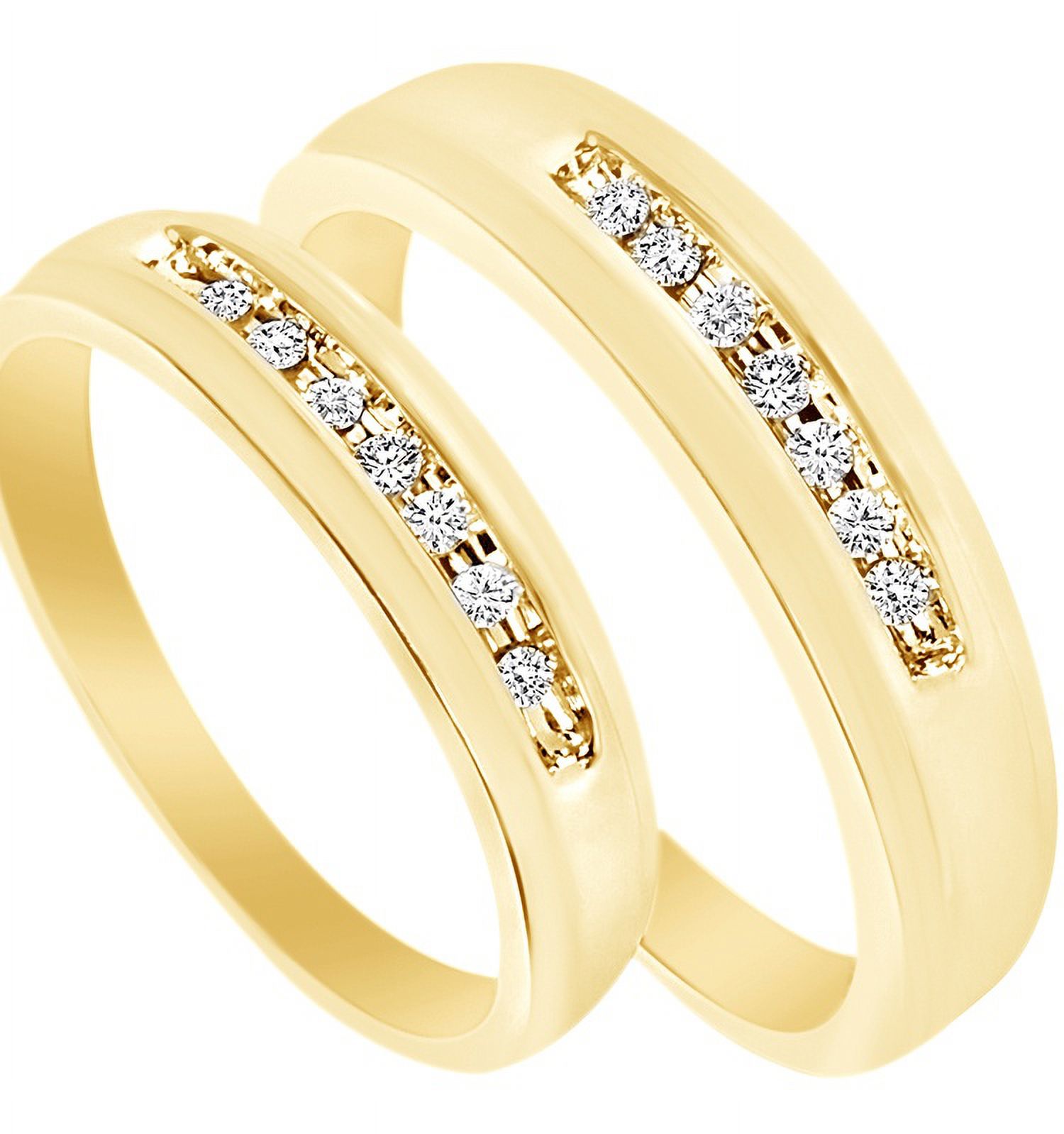 AFFY White Natural Diamond His And Hers Wedding Band Ring Set in 14K Yellow Gold (0.17 Cttw)