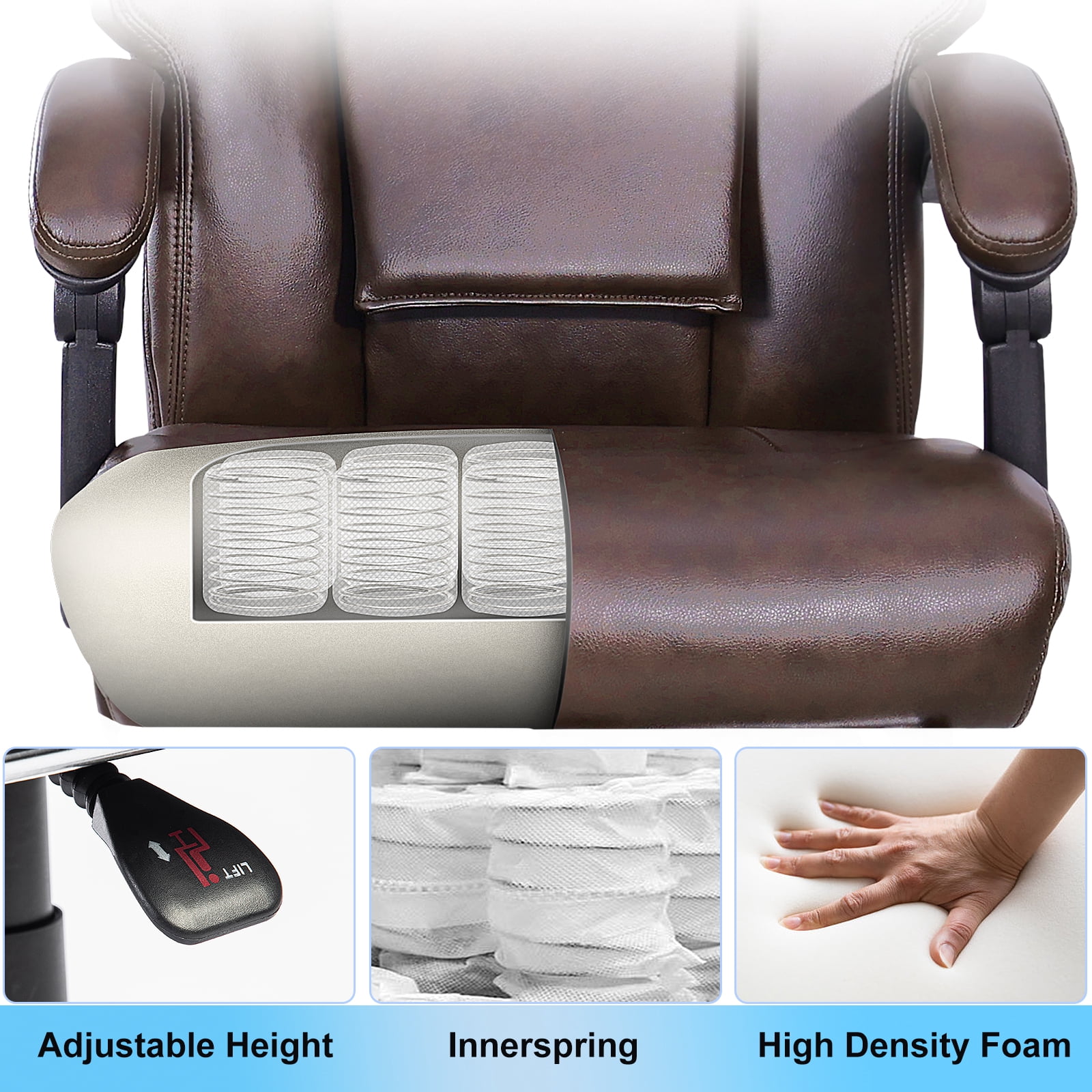 NOBLEMOOD 4 Points Massage Heated Office Chair with Foot Rest&Pillow Black Brown Ergonomic Excutive Office Chair for Adult