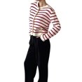 thumbnail image 3 of Women'S Round Neck Striped Cropped Knit Cardigan Red S, 3 of 8