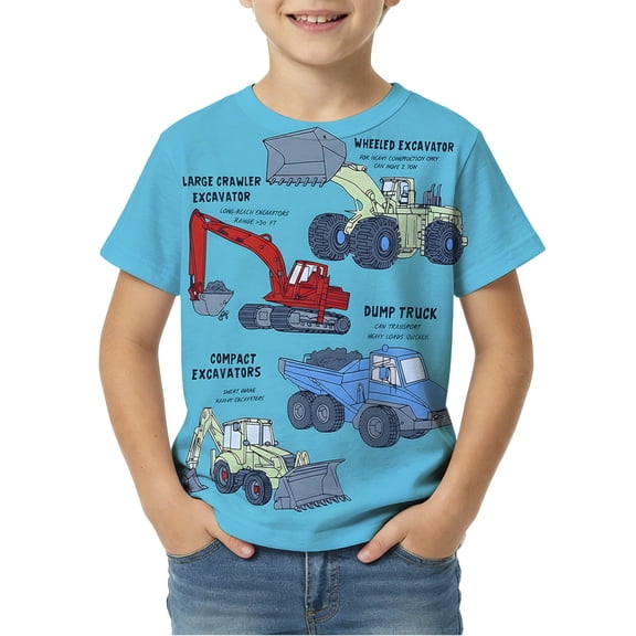 lnmuld Boys Construction Vehicle Diagram Short Sleeve T-Shirt Color:Sky Blue,Size:4-5 Years