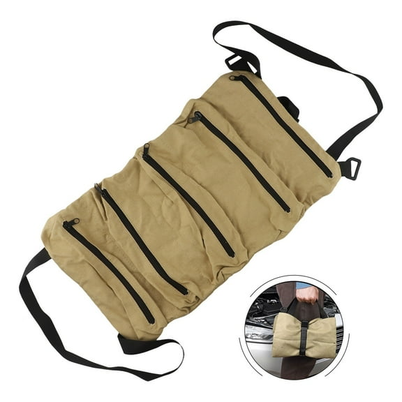 Multi-Purpose Tool Roll Up Bag Wrench Pouch Canvas Hanging Organizer W/ 5 Pocket