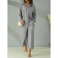 thumbnail image 4 of Liacowi Women Tops Pants Suit Plus Size Long Sleeve Buttons Lapel Shirt Long Pants Linen Sets for Women 2 Piece S-5XL, 4 of 9