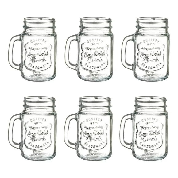 Juego de 6 Tarros Frascos estilo Mason Jar Vintage Vidrio Labrado 480 Ml Color Transparente Sin tapa para Bebidas y Jugos