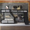 thumbnail image 2 of L-Shaped Twin XL over Queen Bunk Bed Frame with Twin Size Loft Bed Frame and Charging Station, Metal Triple Bunk Bed with Desk and Slide for Bedroom, Apartment, Mattress Not Included, Black, 2 of 9