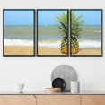 thumbnail image 2 of wall26 - 3 Piece Framed Canvas Wall Art - Pineapple on The Beach with Blue Sky - Modern Home Art Stretched and Framed Ready to Hang - 16"x24"x3 BLACK, 2 of 5