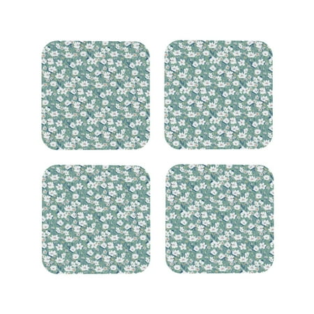 

Lukts Gouache Flowers Print Leather Drinks Coasters Set of 4 Suitable or Drinks Furniture Protection and Easy Clean up-Square