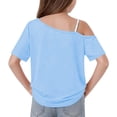 thumbnail image 5 of hoksml Girls One Shoulder T-Shirt, Short Sleeve Casual Top, Kids Off Shoulder Tee for Back to School, 5 of 9