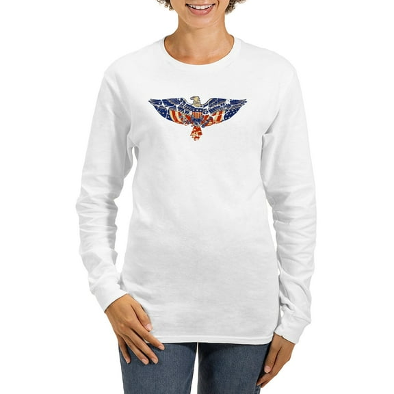 CafePress - Retro Eagle And USA Flag Women's Long Sleeve T Shi - Women's Long Sleeve Graphic Casual T-Shirt