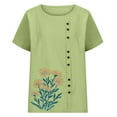 thumbnail image 4 of Mifsaly Summer Tops for Women Short Sleeve Linen Shirt Floral Print Lightweight Blouse Dressy Casual Button Down Tshirt XXL, 4 of 5