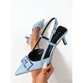thumbnail image 5 of On feet& in love Women's Pointed Toe Slingback Heels with Geometric Buckle - Blue PU Leather Dress Shoes for Vacation & Wedding - Size 5.5, 5 of 8