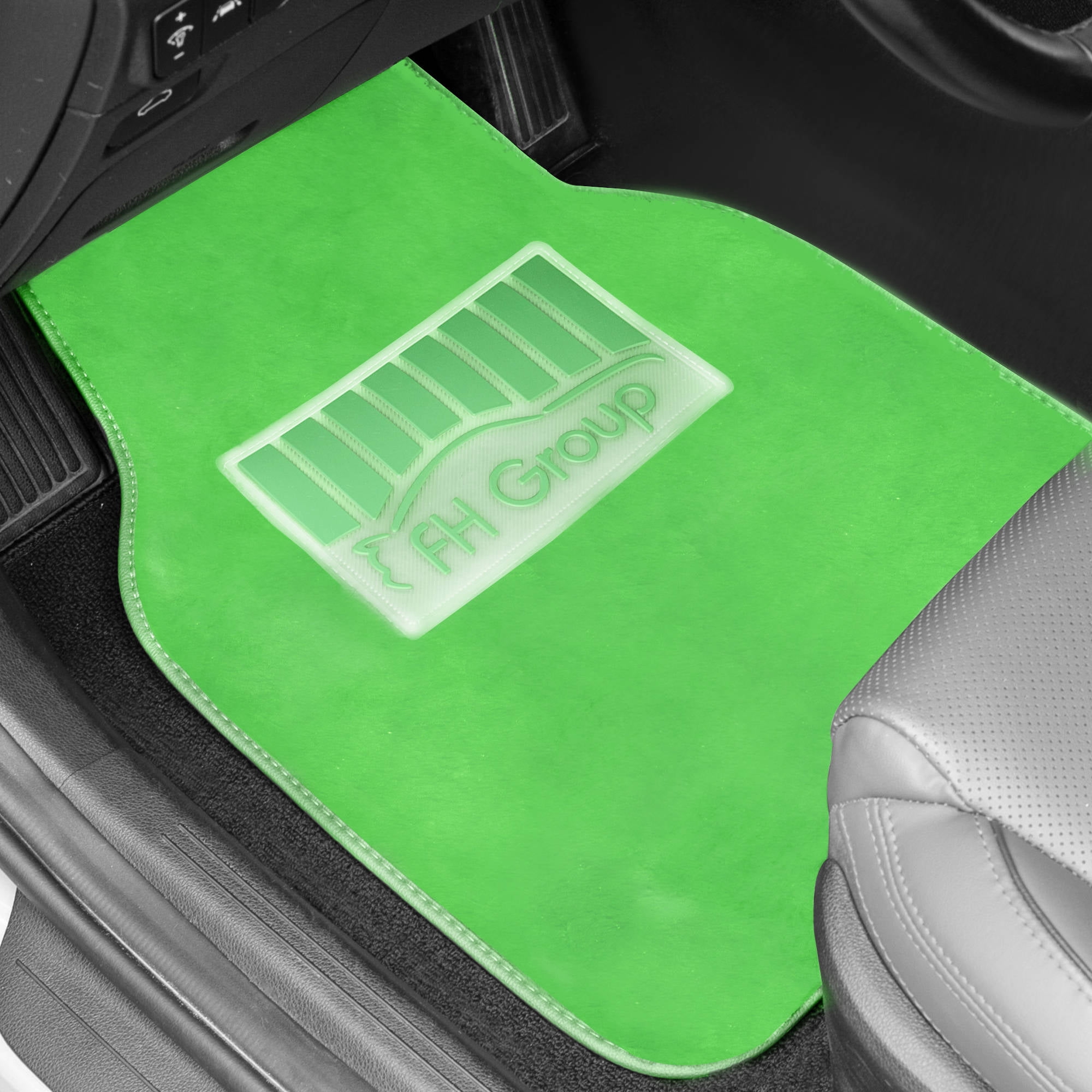 FH Group Doe 16 4-Piece Faux Rabbit Fur, Universal Fit Green Car Floor Mats with Air Freshener