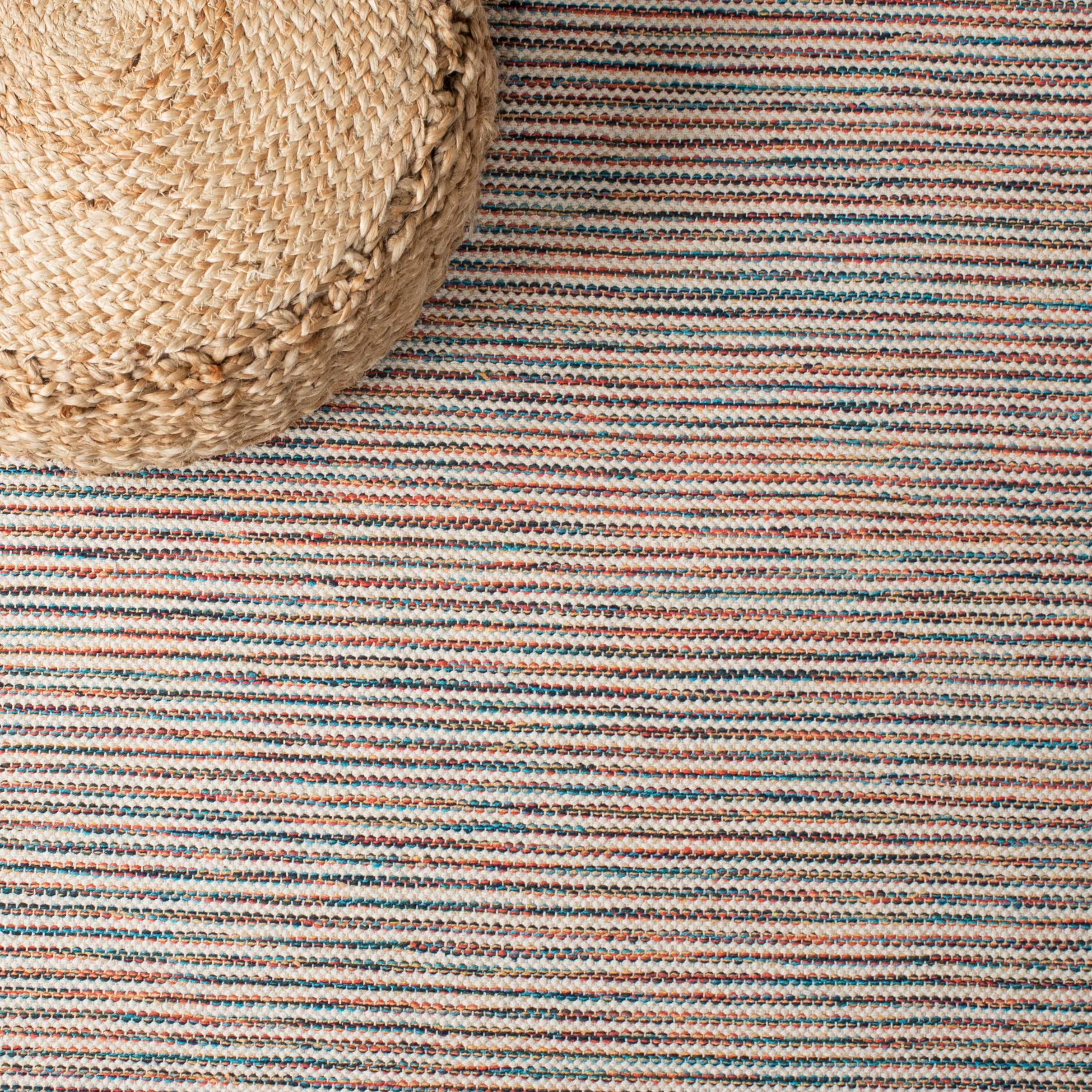 SAFAVIEH Montauk Abel Striped Cotton Area Rug, Beige/Blue, 5' x 8'