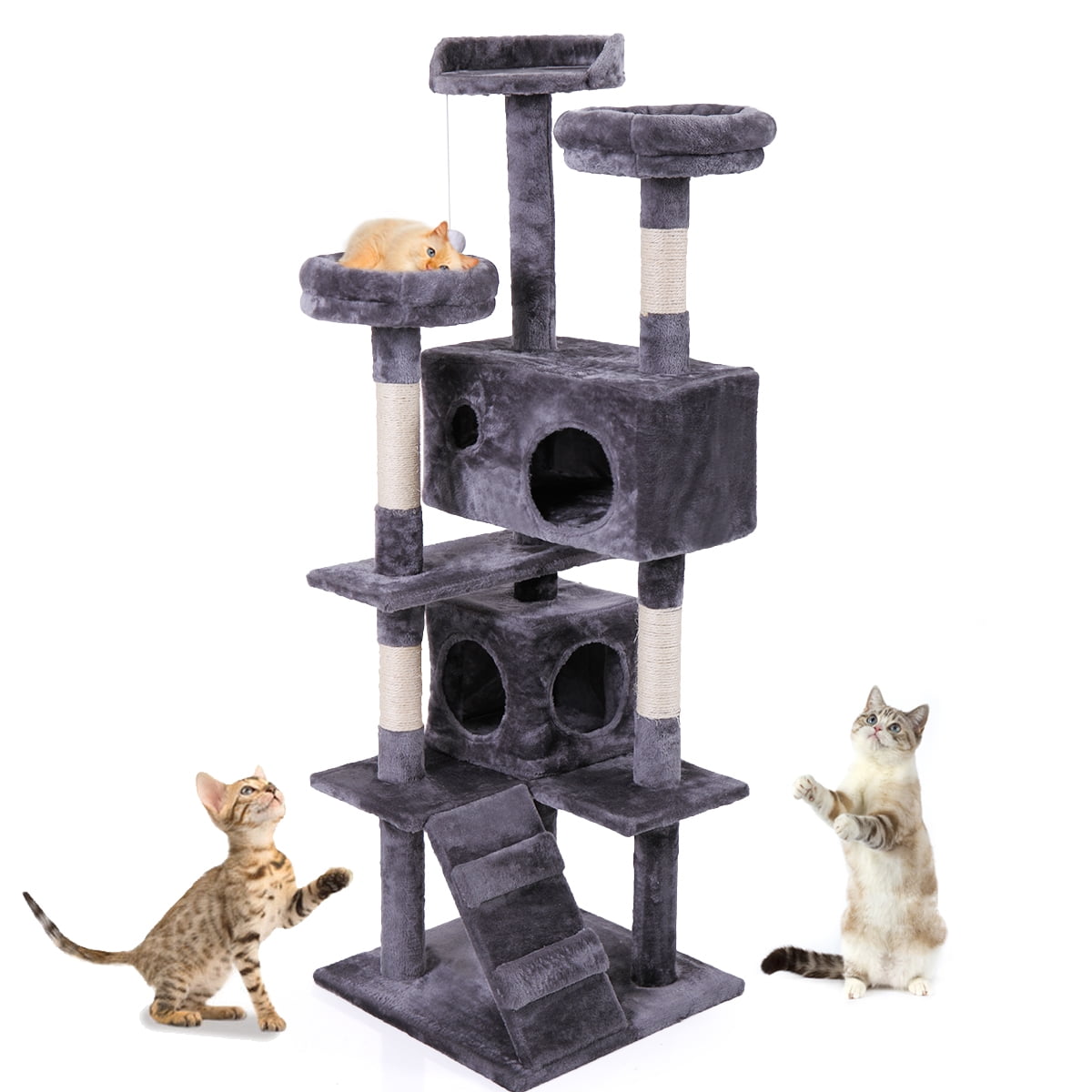 Jaxpety 60 In Cat Tree Condo Scratching Post Tower Gray Walmart Com Walmart Com