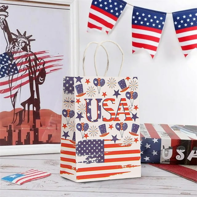 Tricolor Flag Gift Bags, Printed Kraft Paper Tote, Durable Shopping Packaging, 8-inch Size, for Events, Promotions, Bulk Packaging, General Purpose Paper Bags, Customizable Design, Bulk, Ihhxbz