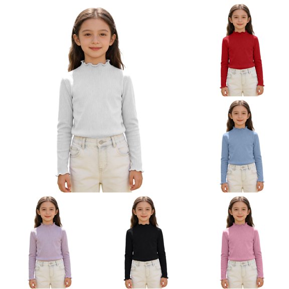 Girls Ribbed Long Sleeve Shirt Soft Stretch Blend Tee for Tween Comfortable Casual Top with Classic Fit Shirt Dress Graphic 13-14 Years