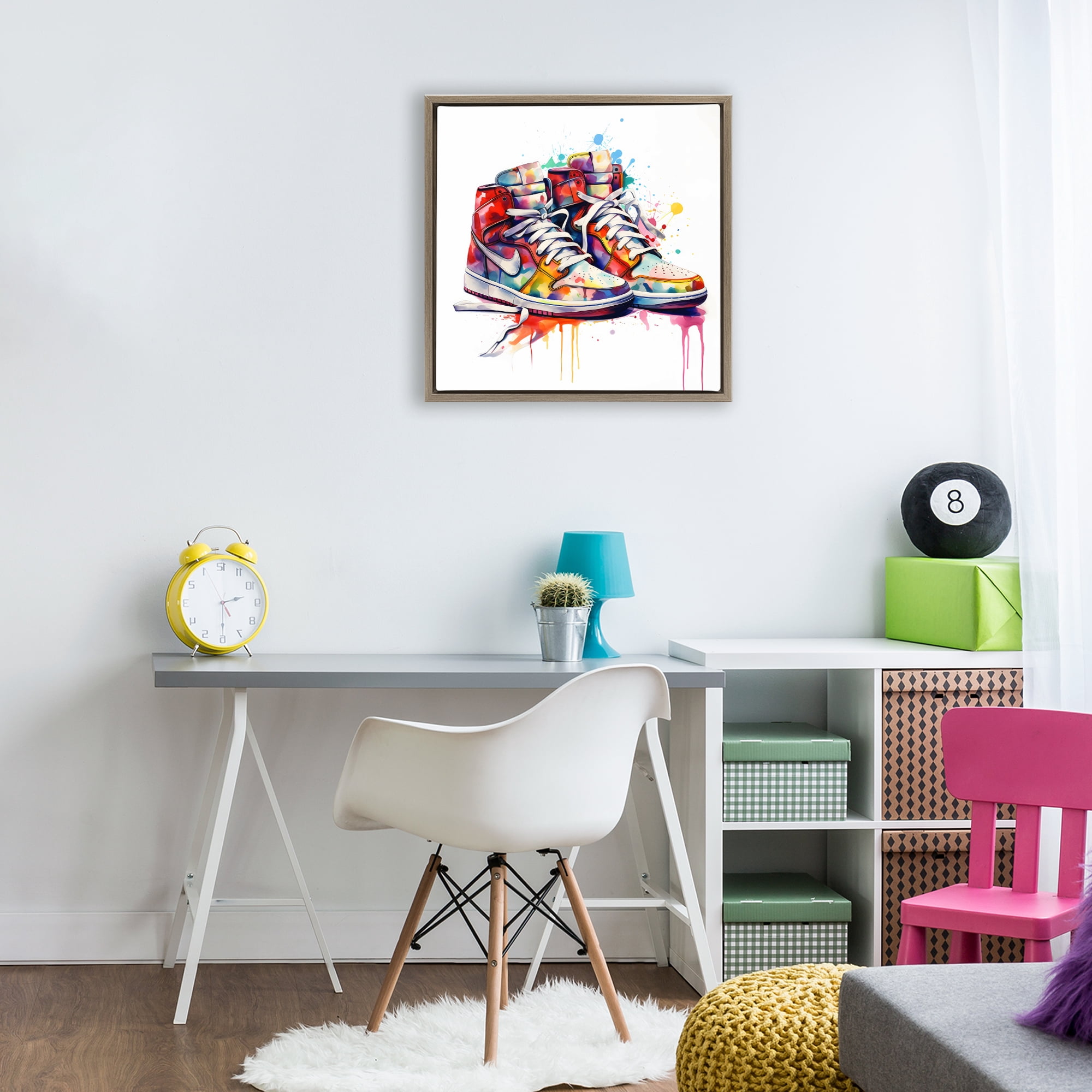 Stupell Industries Sneakers with Watercolor Drip Brown Framed Floater Canvas Wall Art, design by Creative Studio