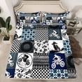 thumbnail image 2 of Manfei Teens Boys Motorcycle Motocross Twin Sheet Sets 3pcs,Extreme Sport Twin Fitted Sheet Microfiber,Geometric Plaid Breathable Flat Sheet,Microfiber Bedroom Decor, 2 of 7