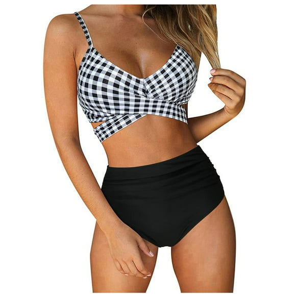 Pisexur Women's High Waisted Bikini Sets, Women Scoop Neck Halter Top Push Up Wrap Sexy Two Piece Swimsuits Floral Print Bathing Suit Swimwear