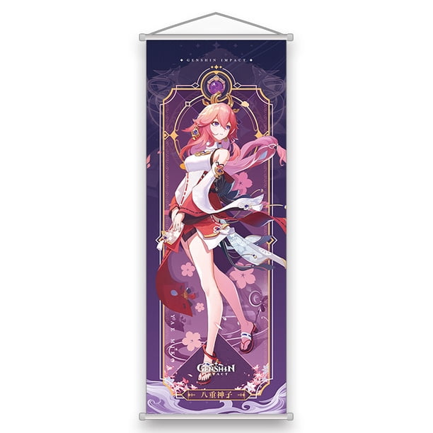 Póster artístico de pared Genshins Impacts Yae Miko, 25 x 75 cm, franela
