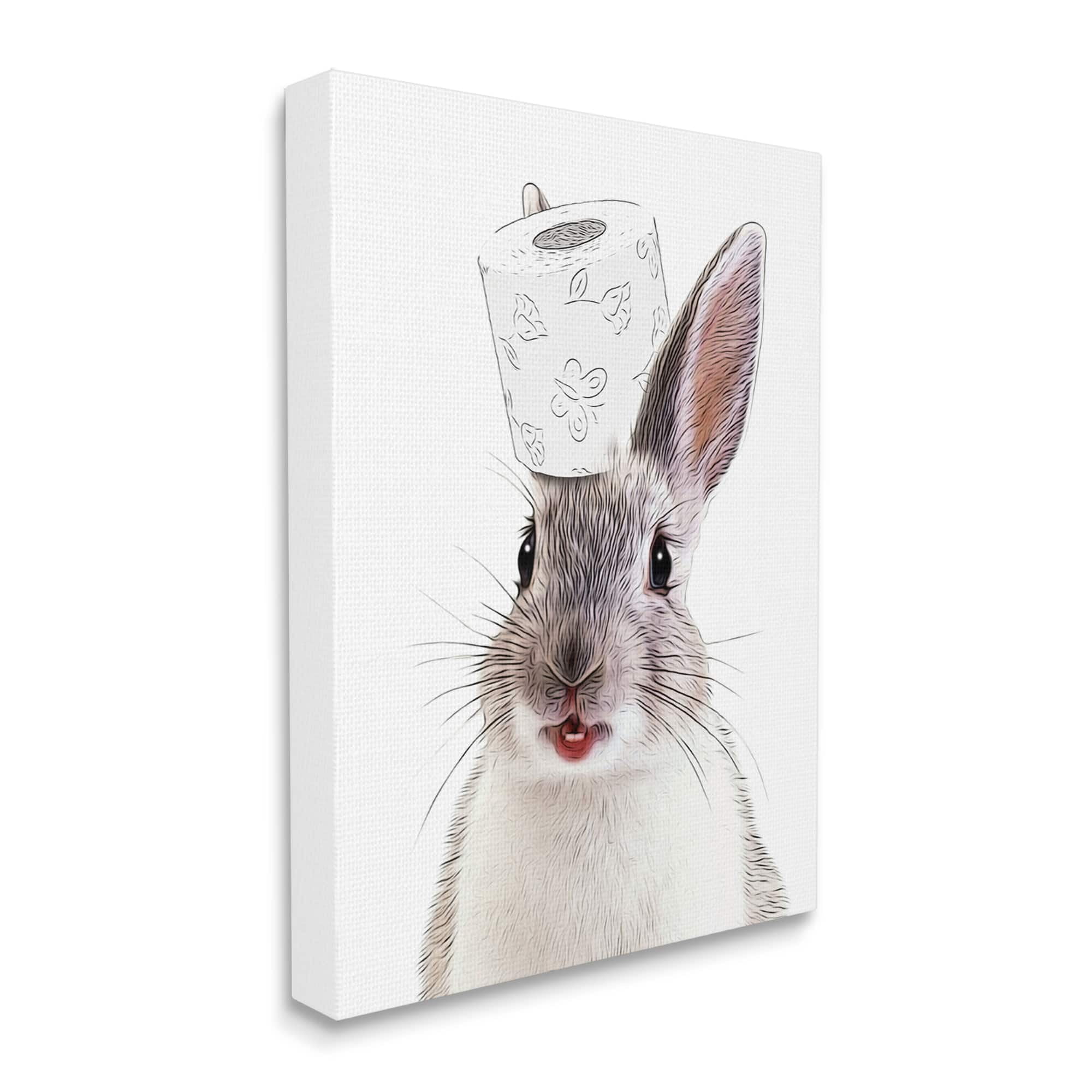 Stupell Industries Rabbit Balancing Toilet Paper Animals & Insects Painting Gallery Wrapped Canvas Print Wall Art