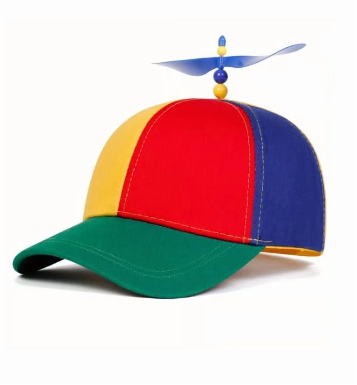 HCBY Novelty Propeller Baseball Hat with Spinning Helicopter Top, Color Block, Adjustable, Curved Brim, Funny Party Cap for Cosplay & Photo Prop