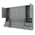 thumbnail image 5 of Queen Size Murphy Bed with 2 Closets, Wooden Murphy Cabinet Bed Frame with 4 Drawers and Open Shelves, Hidden Foldable Wall Bed for Home Office, Gray, 5 of 9