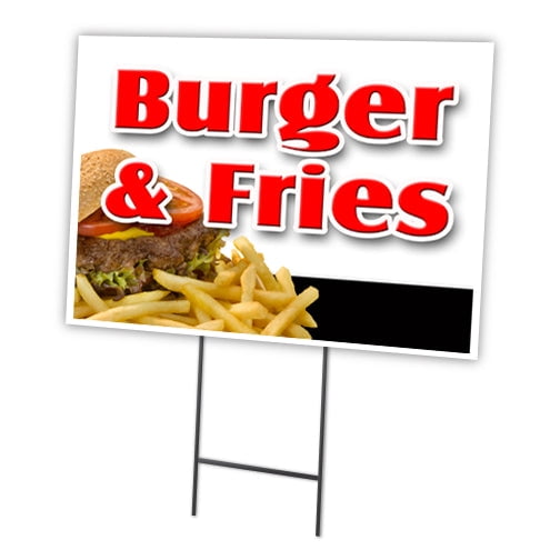 SignMission C-2436-DS-Burger & Fries 24 x 36 in. Burger & Fries Yard Sign & Stake