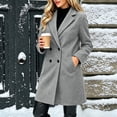 thumbnail image 3 of QIYAGBSA Double Breasted Peacoats for Women Mid Length Wool Look Long Sleeve Coat with Pockets for Fall Winter Cold Days, 3 of 8