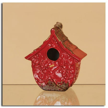 Pack of 2 Brick Red Outdoor Garden Distressed Rustic Ceramic Birdhouses 7.25"