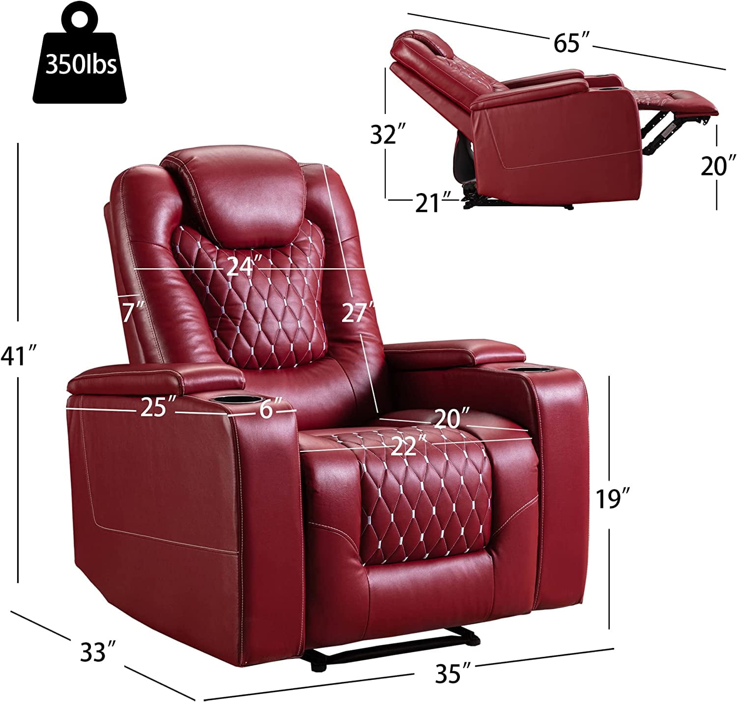 Bonzy Home Power Recliner Chair with USB Ports and Cup Holders
