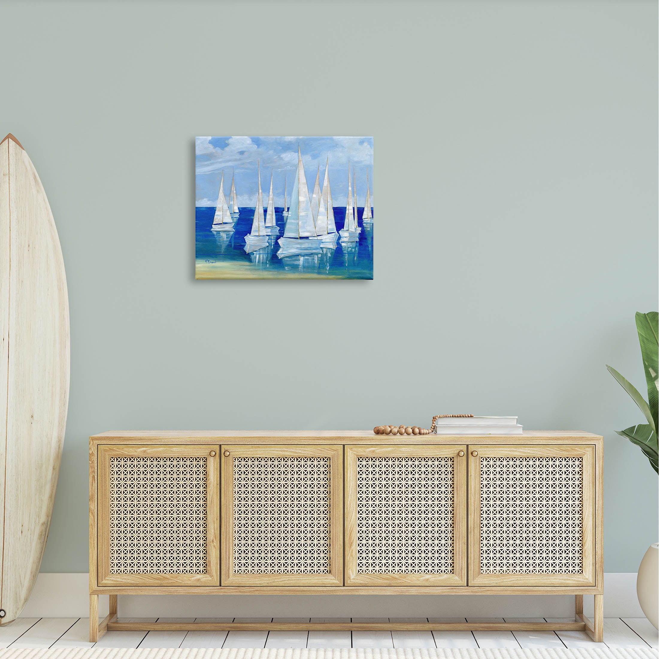 Stupell Industries Blanco Beach Sailboats Reflecting Coast Painting Gallery Wrapped Canvas Print Wall Art, Design by Paul Brent