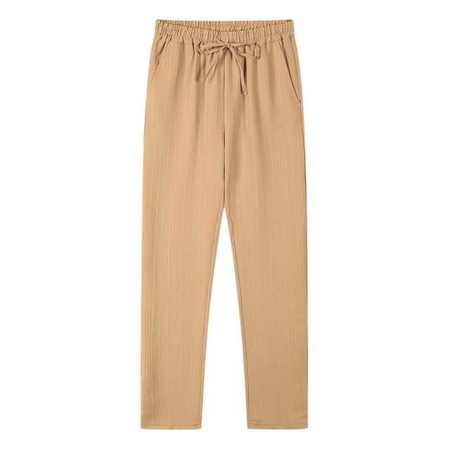 WRKEKC Casual Pants for Men Spring Fall Fashion Solid Color Drawstring Elastic Waist Long Pants for Daily Casual Outings Lounge Wear