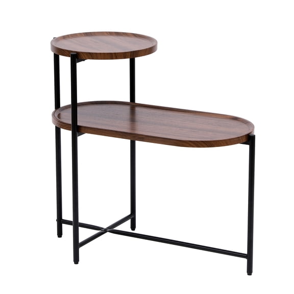 HiiKaa Small Coffee Tables,2-tier Sofa Side Table with Wood Storage Shelf Living Room End Tables Nightstands,Brown
