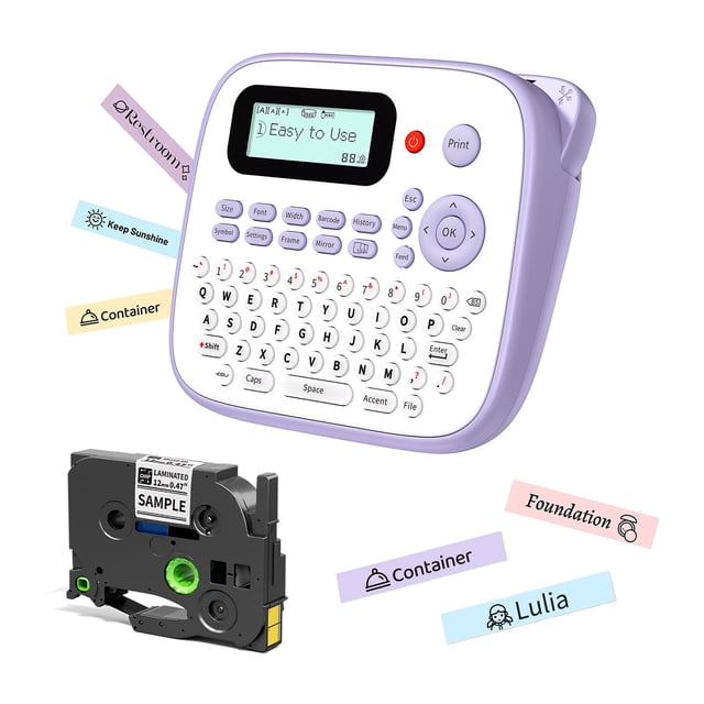 EazeID Label Maker Machine with-Tape Waterproof, Purple Label Maker Portable for Teachers Kids Classroom Use, Desktop Labeler with Multiple Symbols &