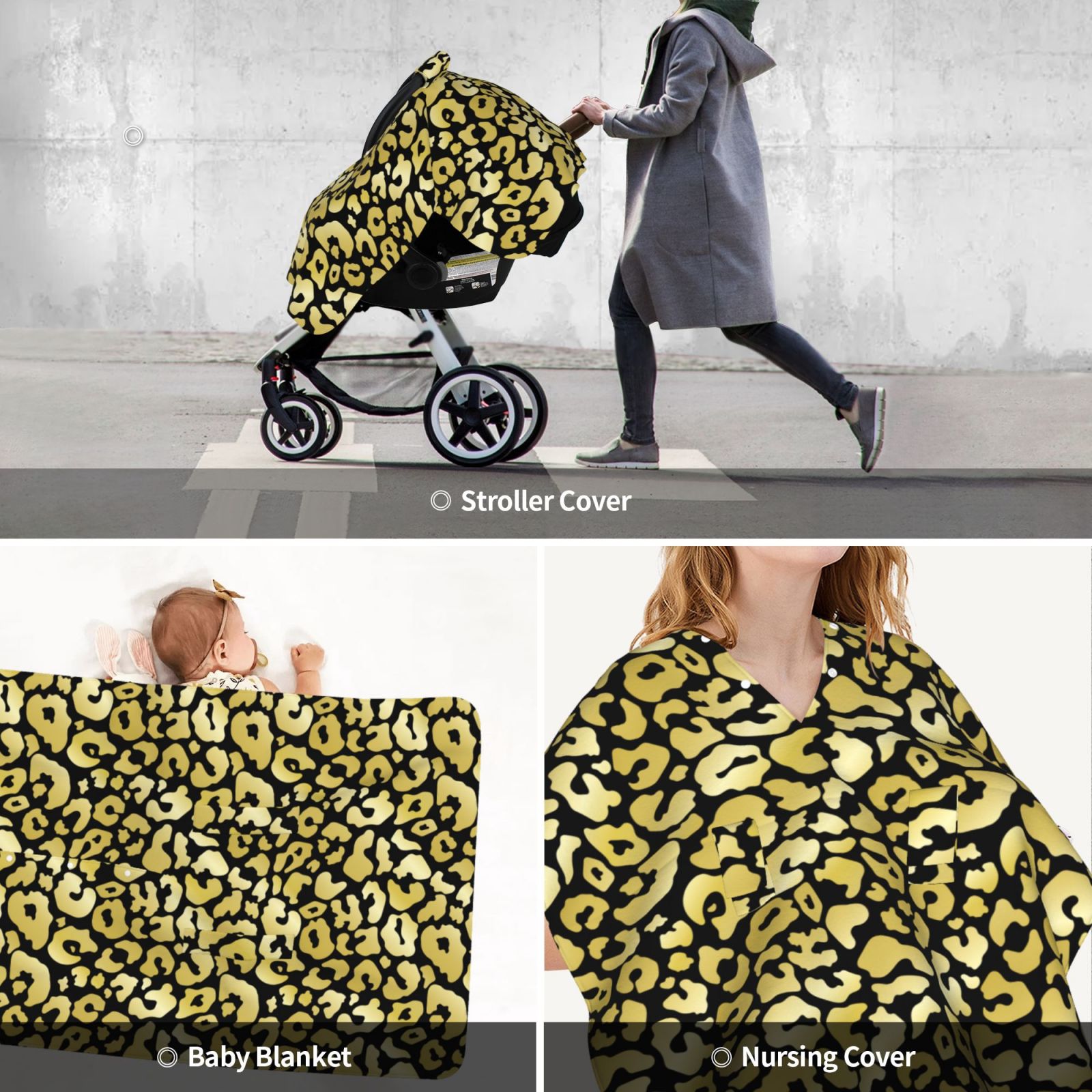 Car Seat Cover Baby - Trendy golden leopard cool Breathable Infant Car Seat Cover for Baby Carseat, Lightweight Comfort Baby Essentials Must Haves Newborn Stuff for Girl Boy